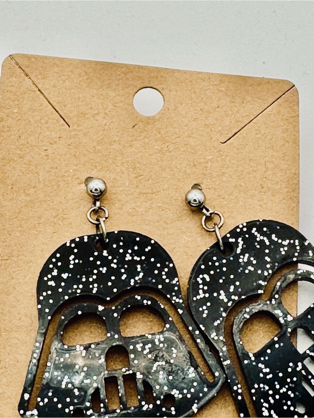 Black Glitter Darth Vader Style Drop Earrings - Picture 7 of 9